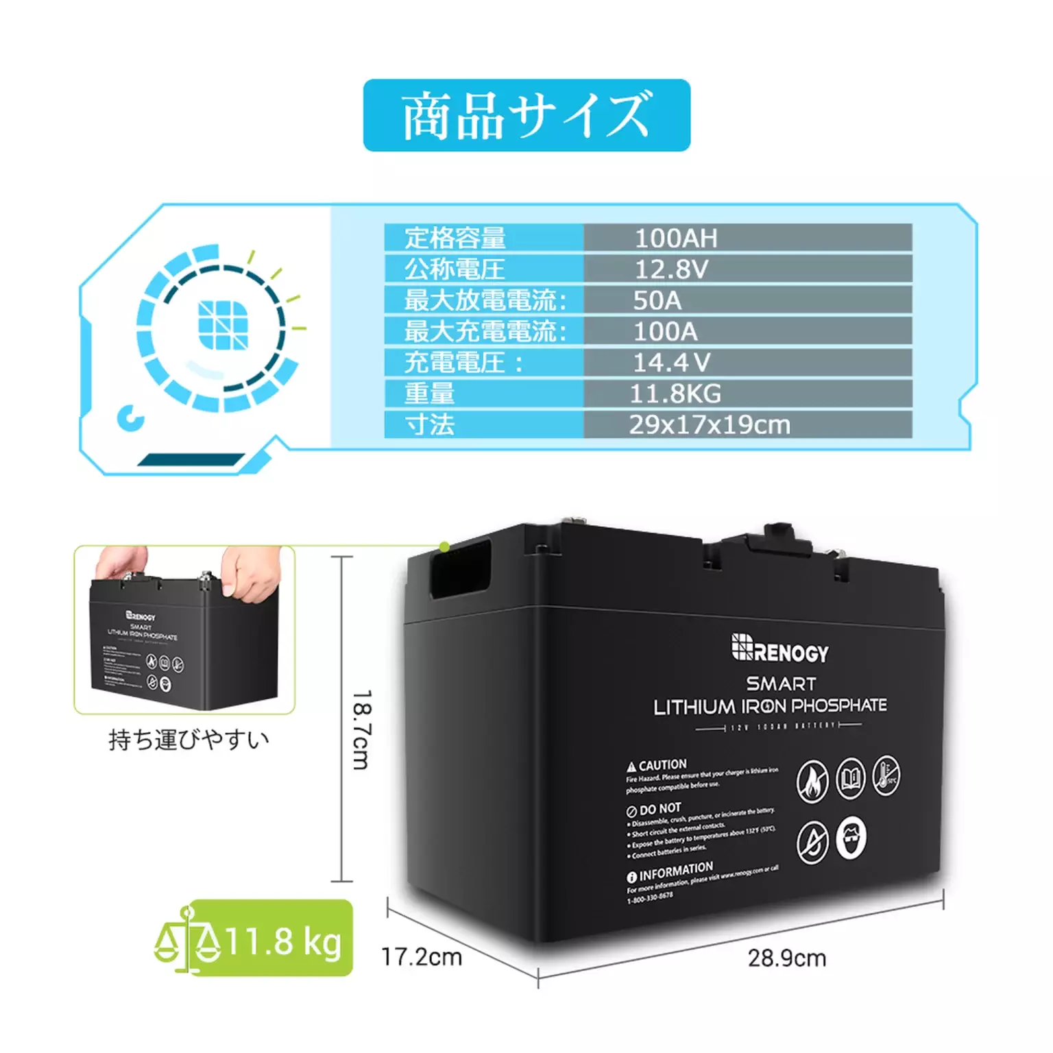 RENOGY スマート リン酸鉄リチウムイオンバッテリー ヒート機能