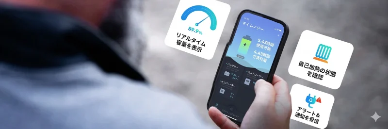 Renogyアプリのモニタリング画面(残量・電圧等)