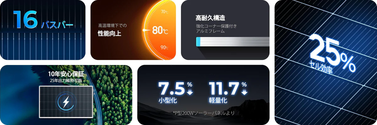 Renogy 200W 24V N型高効率ソーラーパネルの外観イメージ