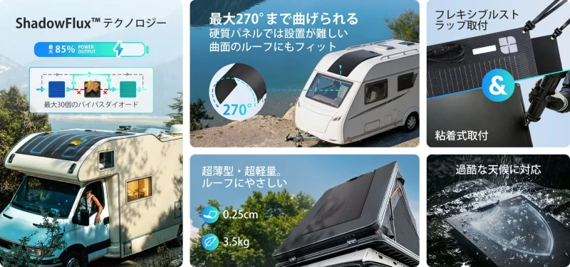 ShadowFlux 防陰型フレキシブルソーラーパネル